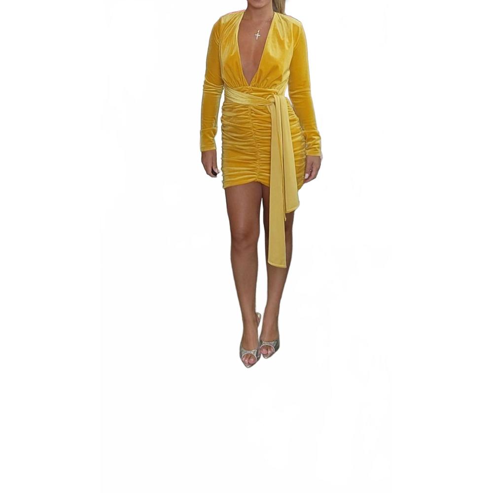 NEW MISS CIRCLE carey gold velvet long sleeve dress in gold